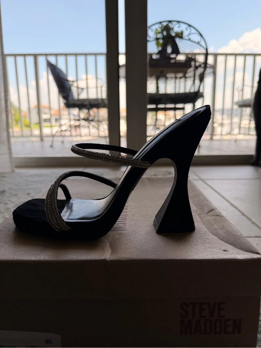 Steve Madden Libbie Black Rhinestone Heeled Sandals